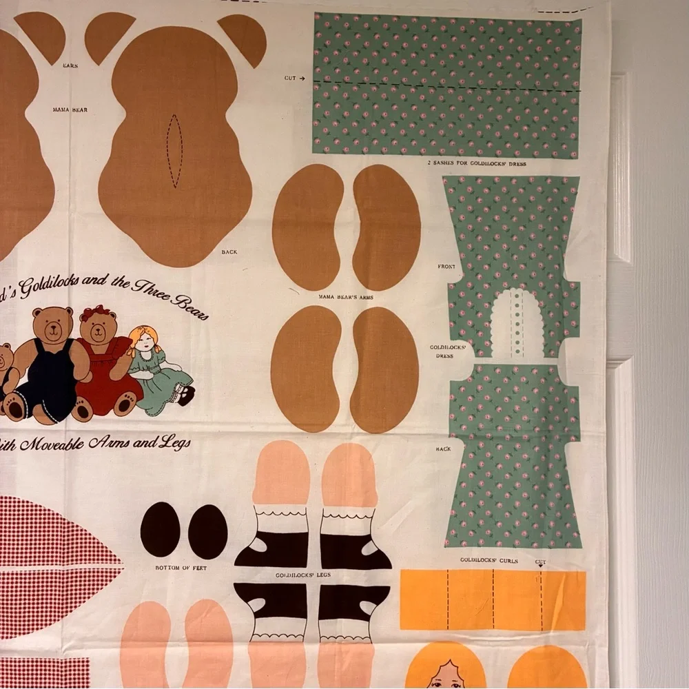 Vintage Sewing Fabric Panel “Goldilocks and the Three* Bears”Moveable Arms, Legs